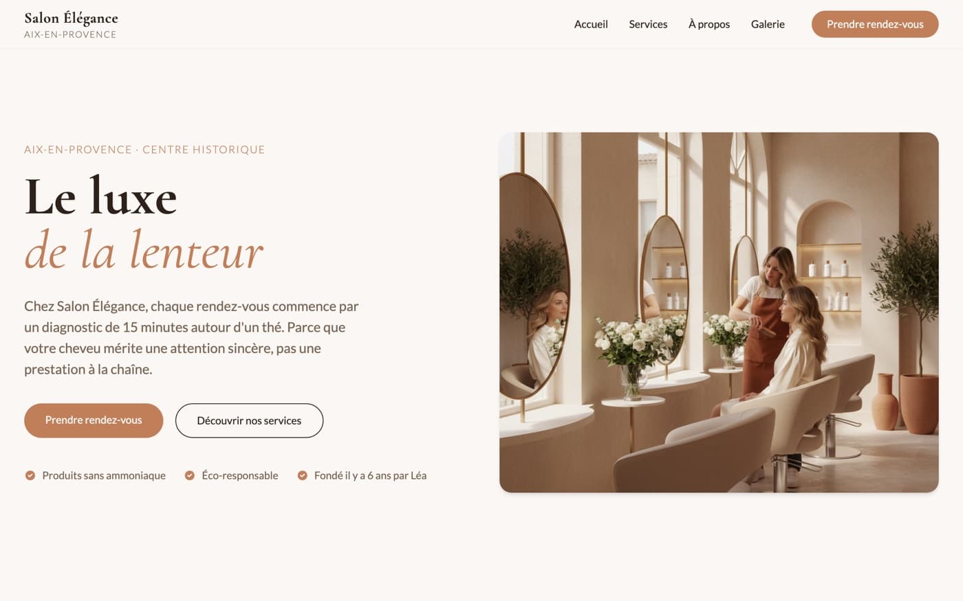 Site vitrine Salon Élégance généré avec VitrineDirect