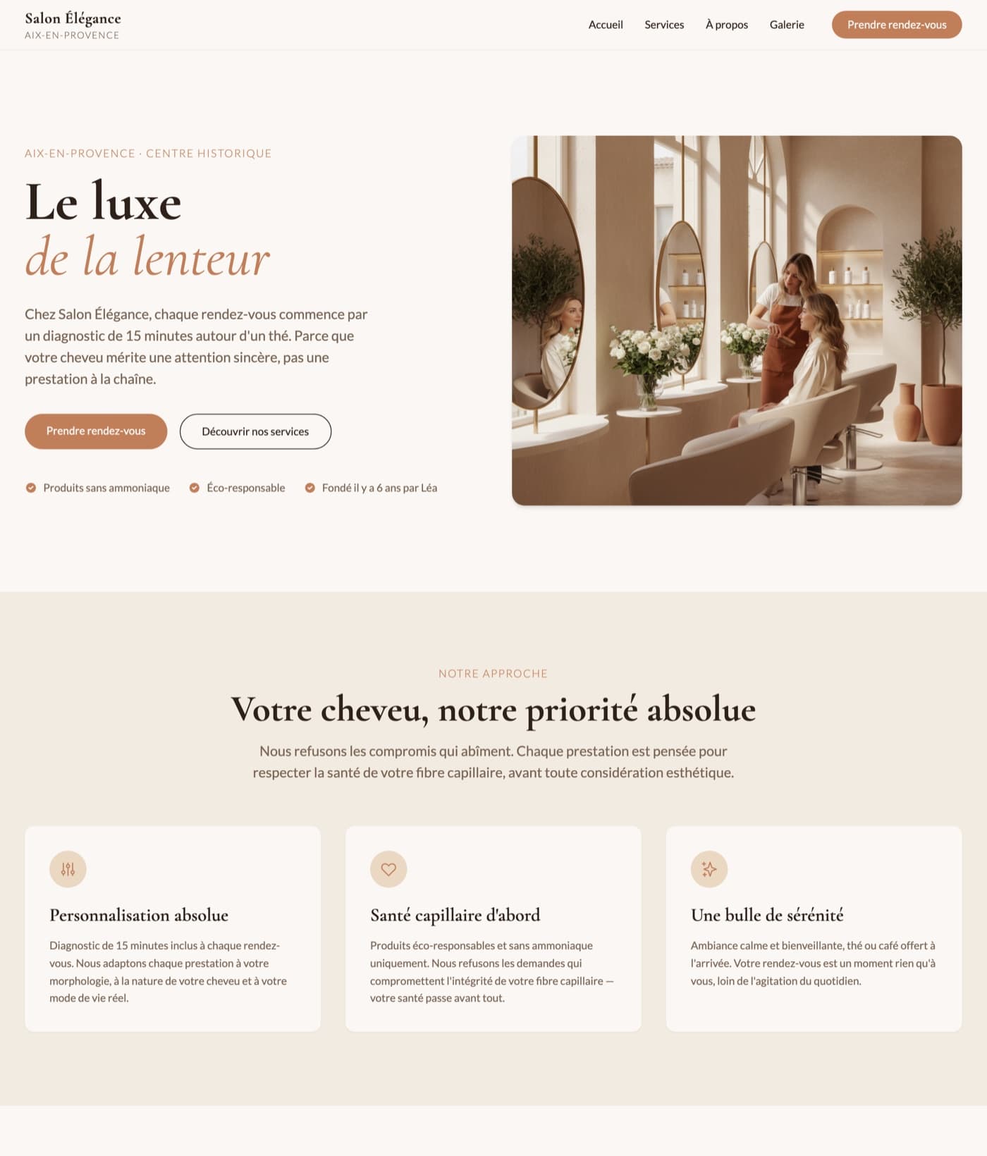 Site vitrine généré avec VitrineDirect — Salon Élégance