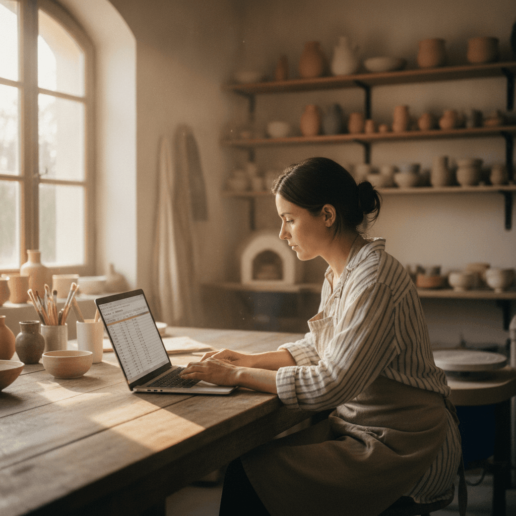 Artisan montpelliérain consultant les prix de création de site internet sur son ordinateur portable