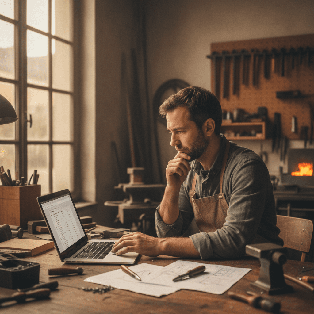 Artisan nantais consultant un devis de création de site internet sur son ordinateur portable