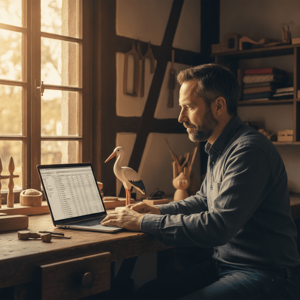 Artisan alsacien consultant les prix de création de site internet sur son ordinateur à Strasbourg