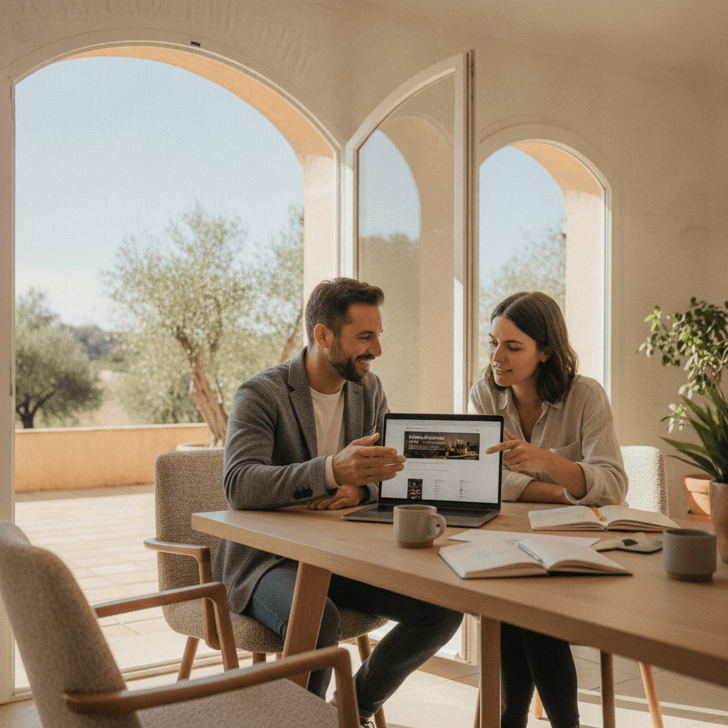 Artisan de Montpellier consultant un webmaster pour la création de son site vitrine professionnel