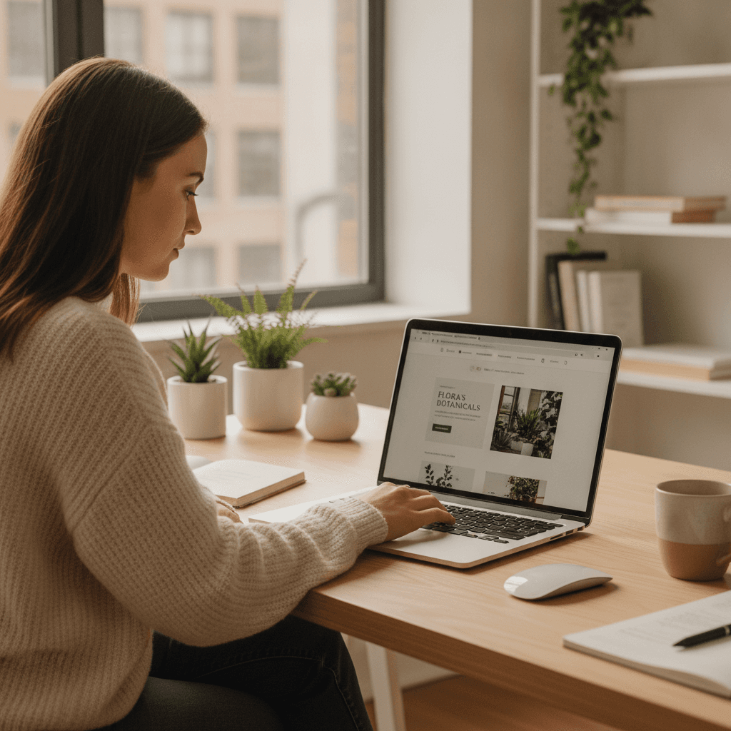 Webmaster indépendant travaillant sur un site vitrine pour un artisan à Toulouse, ordinateur portable ouvert sur un bureau