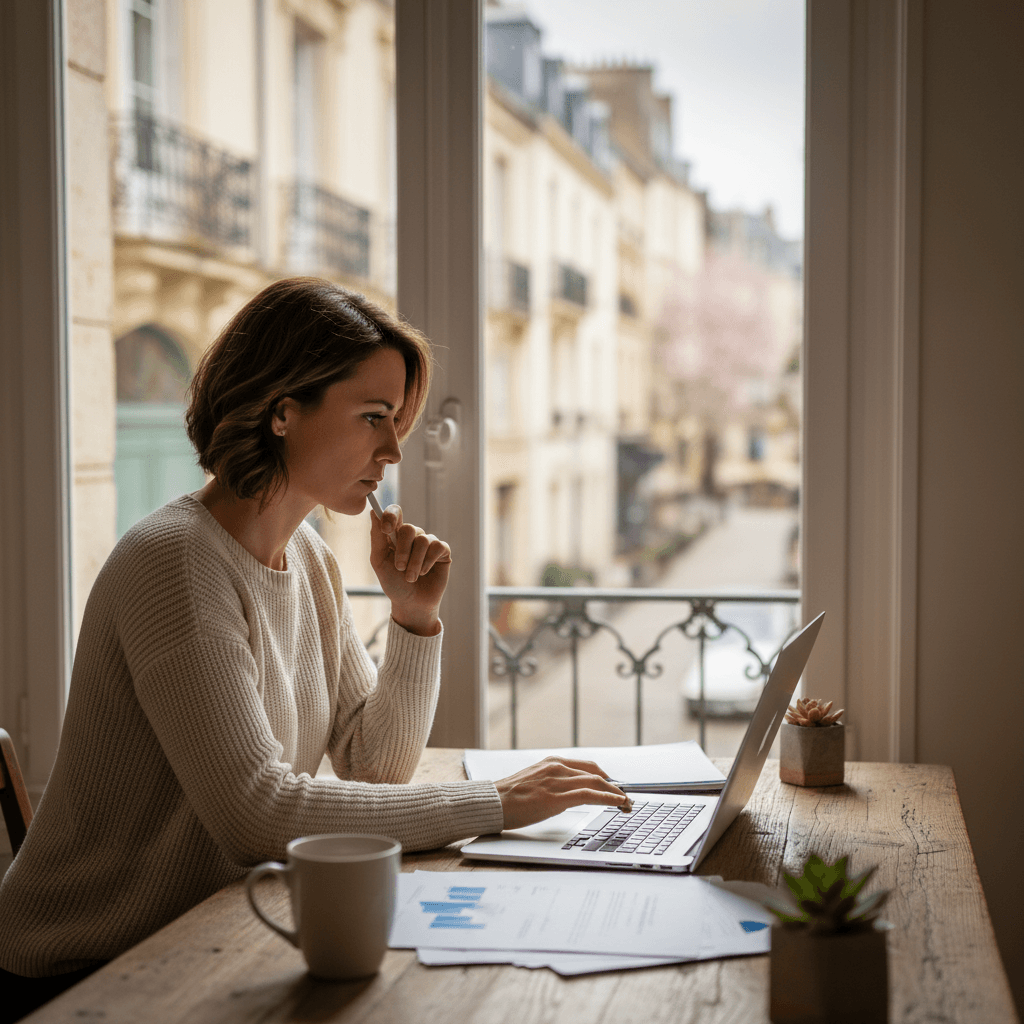 Artisan de Montreuil consultant un devis pour la création de son site internet sur un ordinateur portable