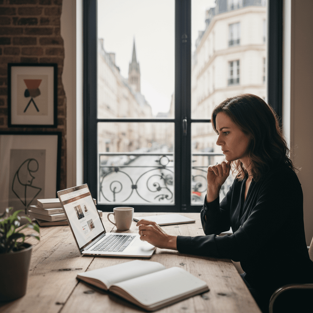 Entrepreneur de Saint-Denis consultant un devis de création de site internet sur son ordinateur portable
